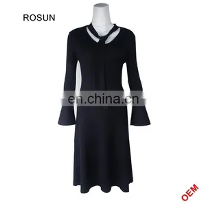 Latest Girls Sweater Round Neck Designs Knitted Midi Dress With Black Background For Spring of Wholesale Clothing thumbnail-1