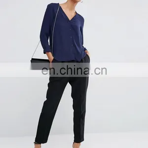 2017 Women's Newest Design OEM Blouse V- Neck Chiffon Blouse Wholesale thumbnail-2