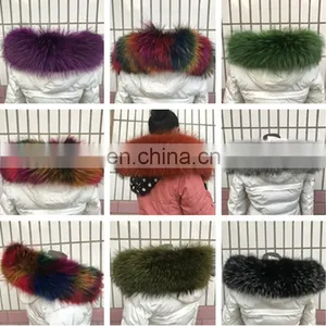 Wholesale Price Fashion Natural Real Dyed Raccoon Fur Collar For Garment thumbnail-2