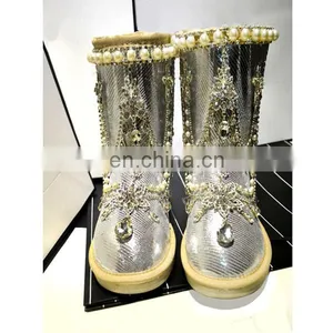 Aidocrystal Fashion Winter Warm Bling Snow Boots With Diamond Pearl Size 9 thumbnail-1
