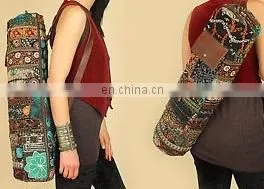 Banjara Style Yoga Bag Yoga Met Bag Ethnic Hand Embroidered ViNtAgE INDIAN Kantha YOGA Mat Bag LEATHER Crossbody Embroidered Yog thumbnail-6