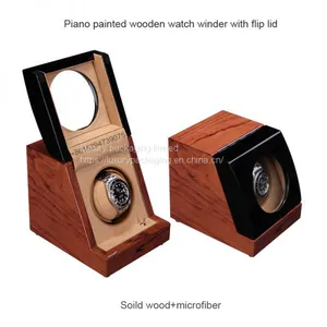 Luxury Wooden Pattern Glossy Lacquered Wooden Single Watch Winder With Clear Glass Window Automatic Watch Winder thumbnail-1