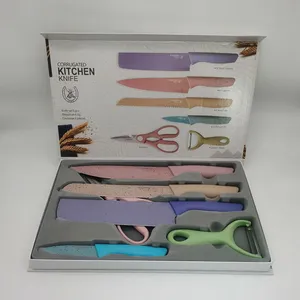 6pcs Colorful Wheat Straw Stainless Steel Kitchen Knife Set With Gift Box Packing thumbnail-2