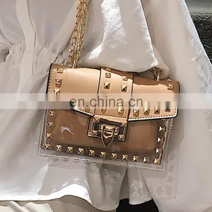 Messenger Bag Chain Shoulder, Bag Female Rivets Jelly Rivet Handbag Metal Buckle Transparent Square Pvc Handbag Clear Jelly Bag/ thumbnail-2