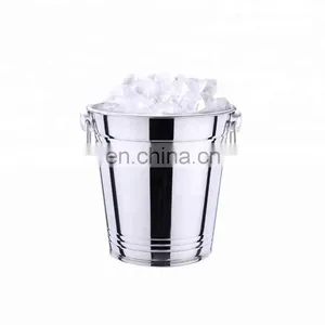 Round Stainless Steel Ice Bucket Metal Beer Tub Cube Container Wine Champagne Cooler Handles Copper Ice Buckets thumbnail-2