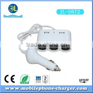 Rapid 3 Ways Car Cigarette Lighter Socket Cigarette Car Charger With Additional 2 USB Output thumbnail-1