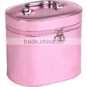Custom Leather Travel Cosmetic Organizer Artist Train Box,pink Leather Makeup Vanity Case,beauty Travel Carrying Case thumbnail-2