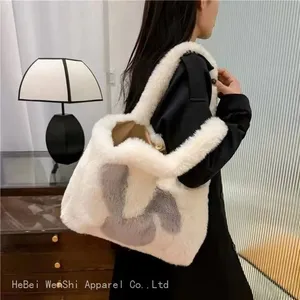 34Autumn and Winter Plush Bag Square Large Capacity Tote Women's Bag Soft Handbag Shoulder Cute Rabbit Pattern Fashion Fur Bag Wholesale thumbnail-2