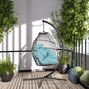 Outdoor Durable Rattan Foldable Hanging Egg Chair With Cushion thumbnail-1