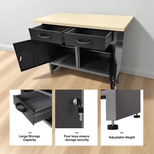 Steel Workbench With Two Drawers and Two Cabinets, Includes 3 Metal Pegboards and 22 Hooks, thumbnail-3