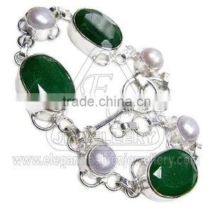 925 Silver Bracelet Emerald Gem thumbnail-1