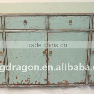 Chinese Antique Gray Blue Four Drawer Four Door Kang Cabinet 151*44*76cm thumbnail-1