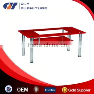 Red Glass and Chrome Coffee Table With Shelf thumbnail-1