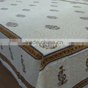 Square 150 x 150 Cms Fern Buta Hand Block Printed Tablecloth thumbnail-1