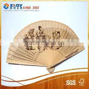 Hand Held Painted Wood Fan thumbnail-1