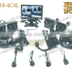 24V Waterproof Truck 4 Reverse Camera 4 Ultrasonic Parking Sensor Parking Aid System thumbnail-1
