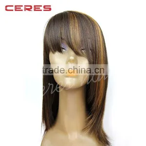 Cheap Wholesale Price Brazilian Human Hair Wig Lace Front Highlights Dark Blonde Color Shoulder Length thumbnail-2