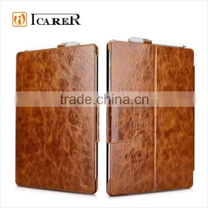ICARER Genuine Leather Case for Microsoft Surface Pro 4 Flip Cover With Stand Function Vintage Series thumbnail-1