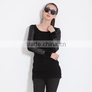 Girls Sweater Black New Design Fashion With pu Sleeve thumbnail-1