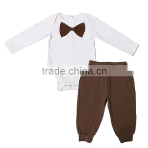 New Summer Baby Boys Clothing Sets White Shirt With Brown Bowknot and Brown Pant for Baby Boys Clothing Two Pieces Sets thumbnail-1