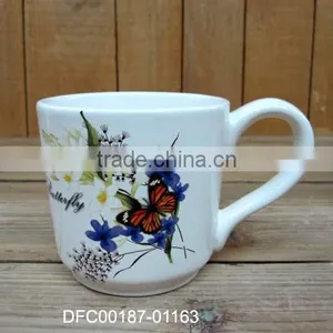 Handmade Ceramic Mug With Flowers and Butterfly Decal for Tea Coffee thumbnail-1