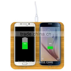 New Bamboo Dual 2 Coil qi Wireless Charger Samsung Wireless Charger Pad thumbnail-2