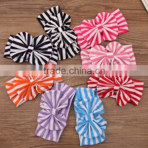 Hot-selling Big Cotton Stripe Hair Bow Headwrap,cotton Hair Bow With Headband for Babygirl thumbnail-2