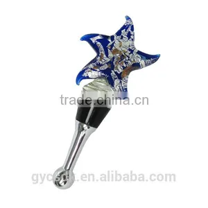 Gold Sand and Silver Foil Starfish Shaped Colorful Murano Glass Wine Stopper for Gifts thumbnail-3