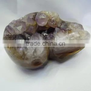 Carving Amethyst Skull With Geode in Price Sale, Amethyst for Sale Good for Art Collection thumbnail-6