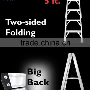 Aluminium Two-Sided Folding Big-Back-Leg 5 Step Ladders thumbnail-1