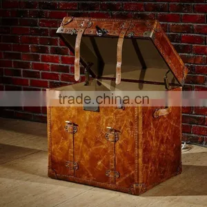 Vintage Brazil Imported Top Grain Genuine Leather Retro Trunk for Torage Function thumbnail-2