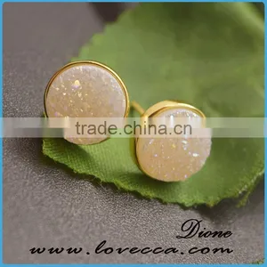 Funky Silver Stud Druzy Earrings, Turquoise Druzy Stud Earrings thumbnail-1