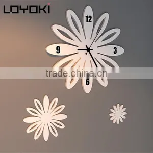 Creative Petal Wall Clock Whit Two 3D Flower Wall Sticker Home Decor Set of 3 Wall Art Clock Sets thumbnail-1