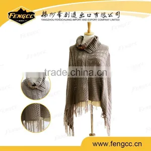 Fashion Sand Tassel Peruvian Ponchos With Leather Closure for Lady thumbnail-1