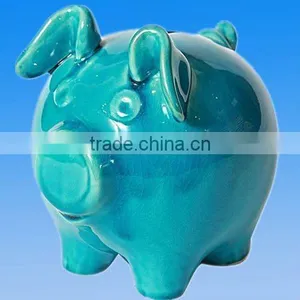 Ceramic Blue Piggy Coin Bank thumbnail-1
