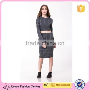 2017 New Arrival Grey Plaid Crop and High Waist Skirt Co-ord Set thumbnail-1