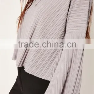 MGOO Custom Made 2017 Fashion Tops Sheer Neck Long Sleeves T-shirt Cotton Spandex Flare Sleeves Manufacturer thumbnail-4