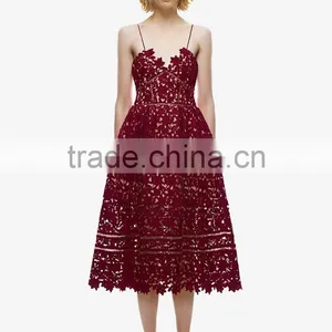 2016 New Handmade White Red Sexy Deep V-neck Flower Lace Dress Runway Elegant Dresses Hollow Out Long Dress Shoulder-Straps thumbnail-3