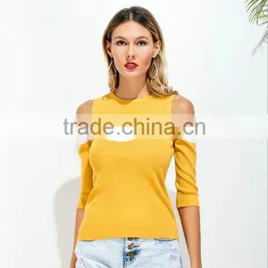 Foreign Trade New Europe and the United States Color Matching Off-the-shoulder Joker Knitwear Fashion thumbnail-2