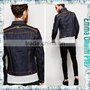 Men's Copper Button Plus Size Long Sleeve Tight Fitted Indigo Denim Jacket thumbnail-3