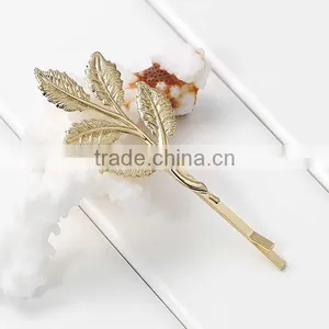 New Fashion Wholesale Leaf Gold Plated Hair Clips thumbnail-2