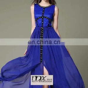 Blue Sexy Short Sleeveless Women Dress thumbnail-1