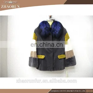 New Women Fur Coat Colorful Rex Rabbit Fur Winter Jacket With Thick Fox Fur Collar thumbnail-1