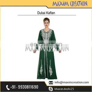 Dubai Maghribi Caftan Floor Touch Maxi Dress With Simple Hand Made Embroidery Design 6454 thumbnail-4