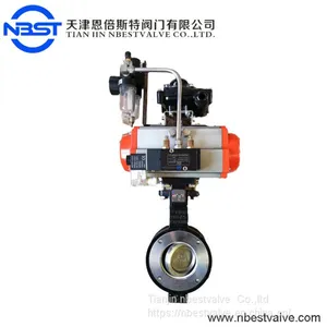 PTFE Seal Butterfly Valves Casting Wafer With Pneumatic Actuator DN65 thumbnail-1