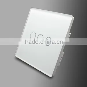 3 Gang Black Crystal Glass Panel Touch Wall Light Switch With Remote Control thumbnail-3