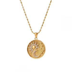 Non-Fade 18K Gold Plated Letter Necklace - Stainless Steel Coin Jewelry for Wholesale thumbnail-2