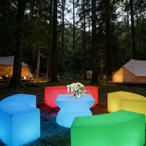 Rustic Plastic Led Cube Chair-Outdoor Rechargeable Modern Design Waterproof Garden Set With Table thumbnail-3