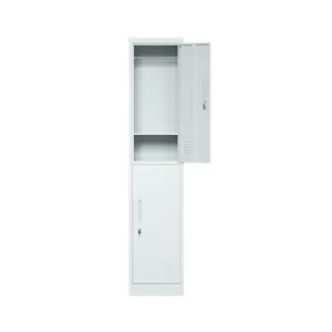 2 Doors Steel Clothes Locker Light Grey Two Layers Office Gym Metal Locker Cabinet With Lock thumbnail-1