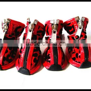 China Manufacturer Wholesale Fashion Leopard PU Waterproof Dog Boots Pet Shoes thumbnail-3